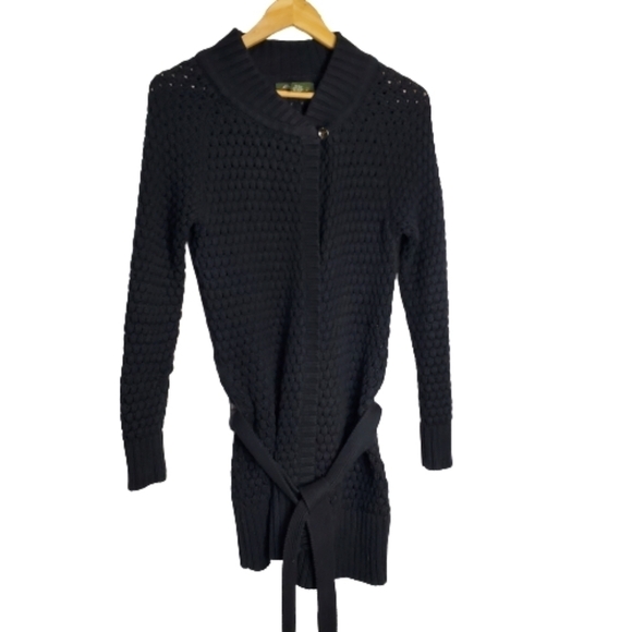Eddie Bauer Angora Blend Cable Knit Tie at Waist Black Cardigan Size Small - Picture 1 of 12